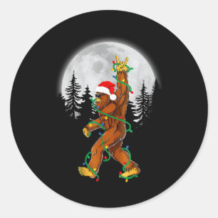 Bigfoot Santa Christmas Tree Lights Funny Xmas Sas Classic Round Sticker