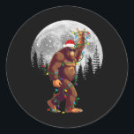 Bigfoot Santa Christmas Tree Lights Funny Xmas Sas Classic Round Sticker<br><div class="desc">Bigfoot Santa Christmas Tree Lights Funny Xmas Sasquatch</div>