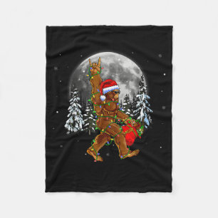 Bigfoot Santa Christmas Tree Lights Funny Xmas Sas Fleece Blanket