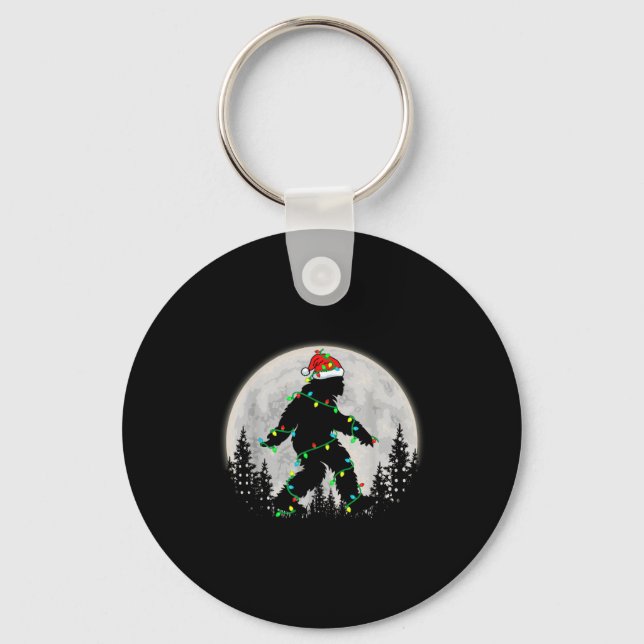 Bigfoot Santa Christmas Tree Lights Funny Xmas Sas Keychain (Front)