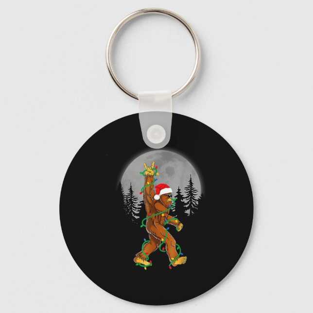 Bigfoot Santa Christmas Tree Lights Funny Xmas Sas Keychain (Front)