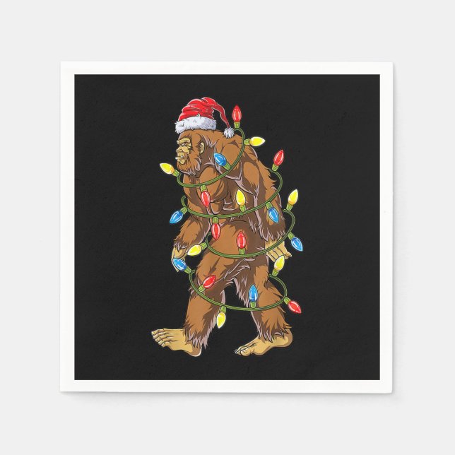 Bigfoot Santa Christmas Tree Lights Funny Xmas Sas Napkin (Front)