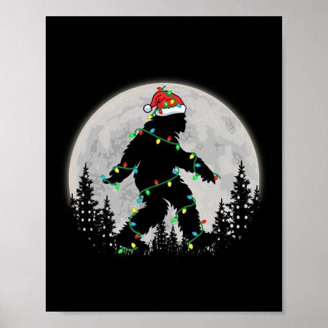 Bigfoot Santa Christmas Tree Lights Funny Xmas Sas Poster (Front)