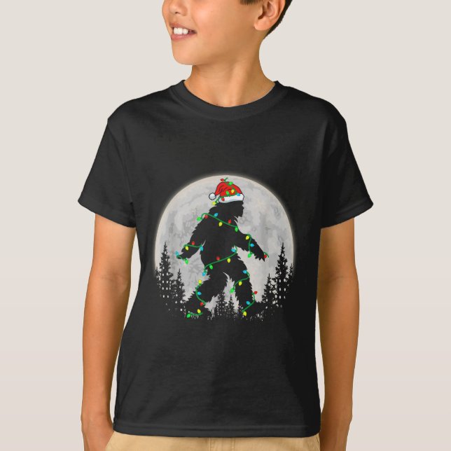 Bigfoot Santa Christmas Tree Lights Funny Xmas Sas T-Shirt (Front)