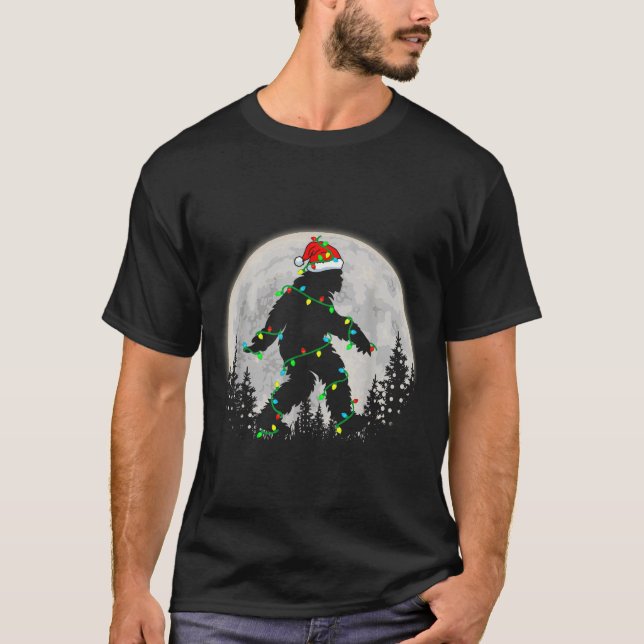 Bigfoot Santa Christmas Tree Lights Funny Xmas Sas T-Shirt (Front)