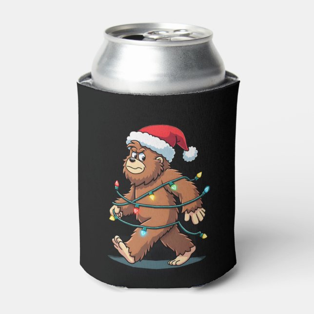 Bigfoot Santa Christmas Tree Lights Xmas Boys Men  Can Cooler (Can Front)