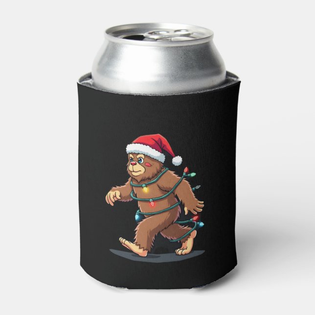 Bigfoot Santa Christmas Tree Lights Xmas Boys Men  Can Cooler (Can Front)
