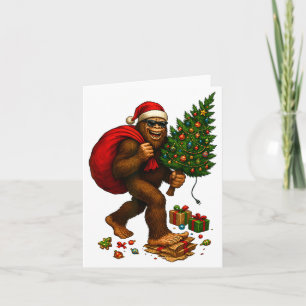 Bigfoot Santa Christmas Tree Lights Xmas Boys Men Card