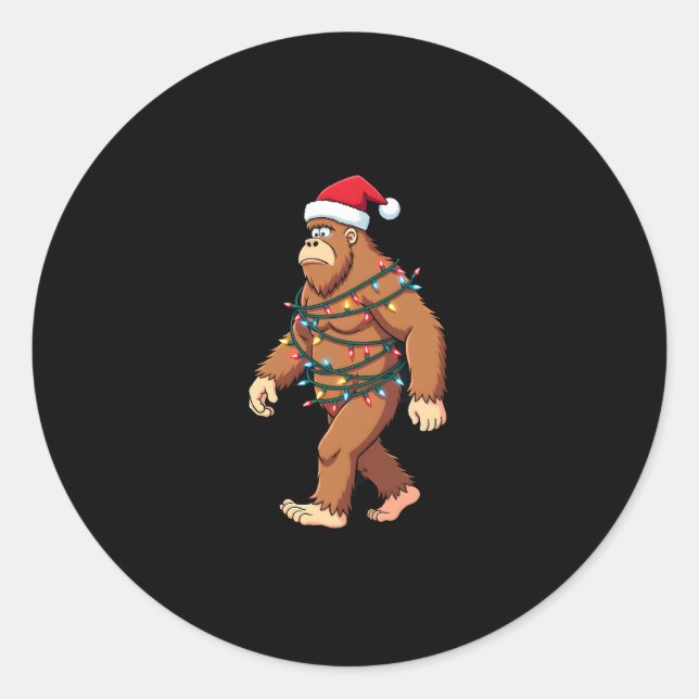 Bigfoot Santa Christmas Tree Lights Xmas Boys Men  Classic Round Sticker (Front)