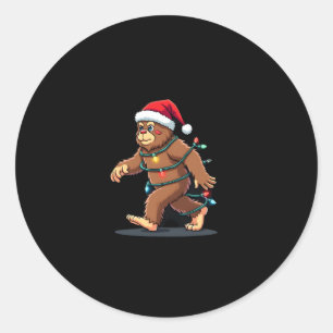 Bigfoot Santa Christmas Tree Lights Xmas Boys Men Classic Round Sticker