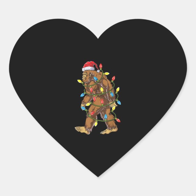 Bigfoot Santa Christmas Tree Lights Xmas Boys Men Heart Sticker (Front)