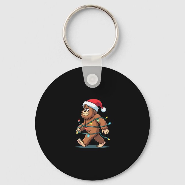Bigfoot Santa Christmas Tree Lights Xmas Boys Men  Keychain (Front)