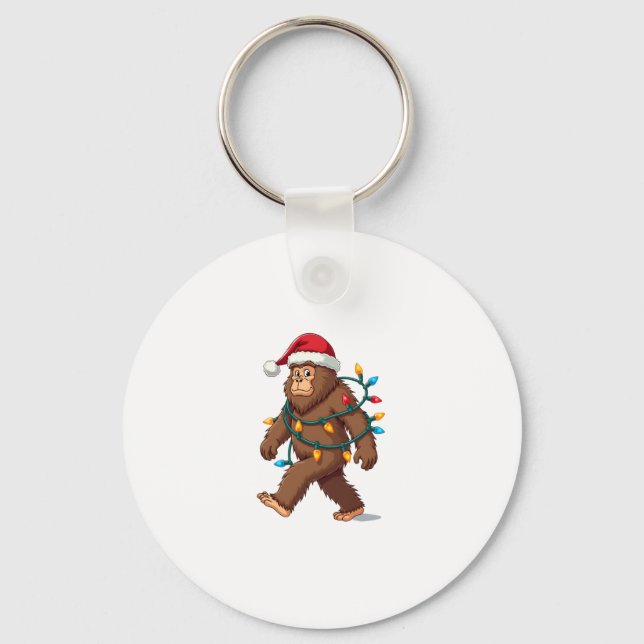 Bigfoot Santa Christmas Tree Lights Xmas Boys Men  Keychain (Front)