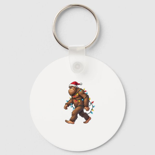 Bigfoot Santa Christmas Tree Lights Xmas Boys Men  Keychain (Front)