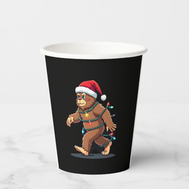 Bigfoot Santa Christmas Tree Lights Xmas Boys Men  Paper Cups (Front)
