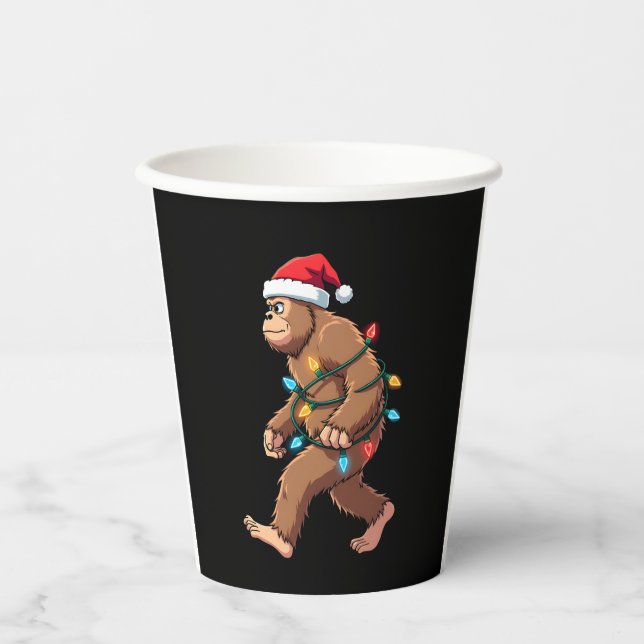 Bigfoot Santa Christmas Tree Lights Xmas Boys Men  Paper Cups (Front)
