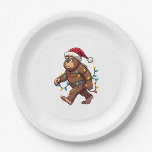 Bigfoot Santa Christmas Tree Lights Xmas Boys Men Paper Plate