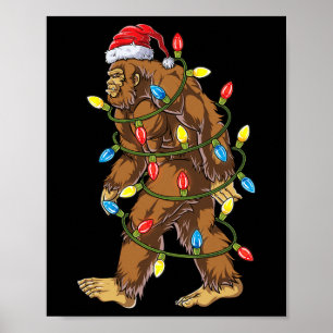 Bigfoot Santa Christmas Tree Lights Xmas Boys Men Poster