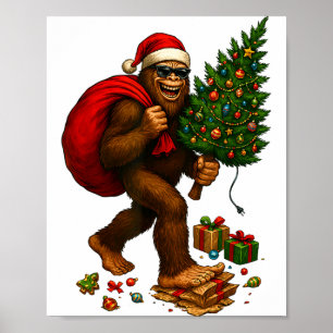 Bigfoot Santa Christmas Tree Lights Xmas Boys Men Poster