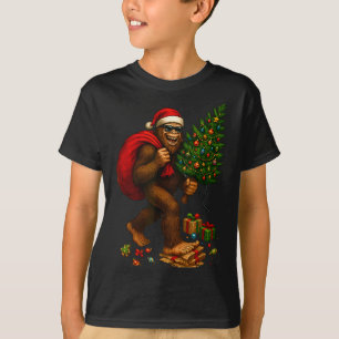 Bigfoot Santa Christmas Tree Lights Xmas Boys Men  T-Shirt