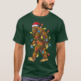 Bigfoot Santa Christmas Tree Lights Xmas Boys Men  T-Shirt