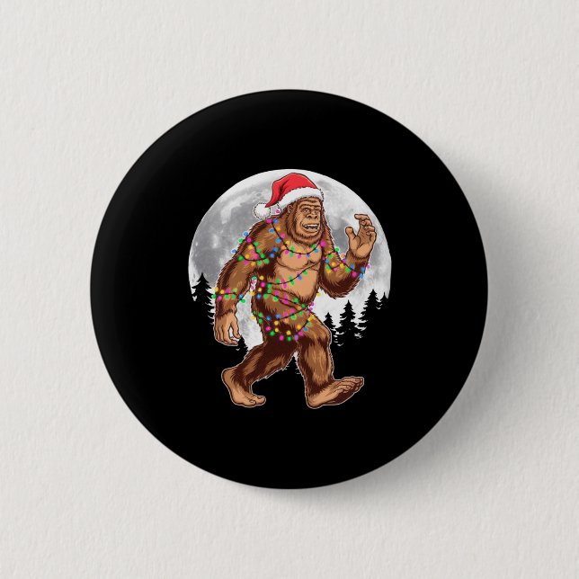 Bigfoot Santa Christmas Tree Lights Xmas Sasquatch 2 Inch Round Button (Front)
