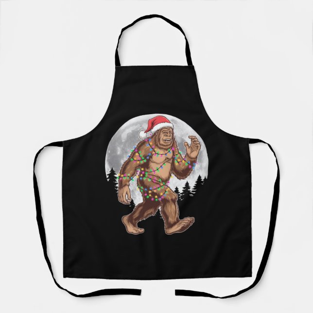 Bigfoot Santa Christmas Tree Lights Xmas Sasquatch Apron (Front)