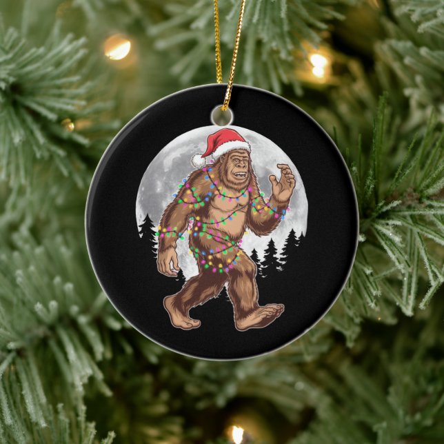 Bigfoot Santa Christmas Tree Lights Xmas Sasquatch Ceramic Ornament (Tree)