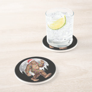 Bigfoot Santa Christmas Tree Lights Xmas Sasquatch Coaster