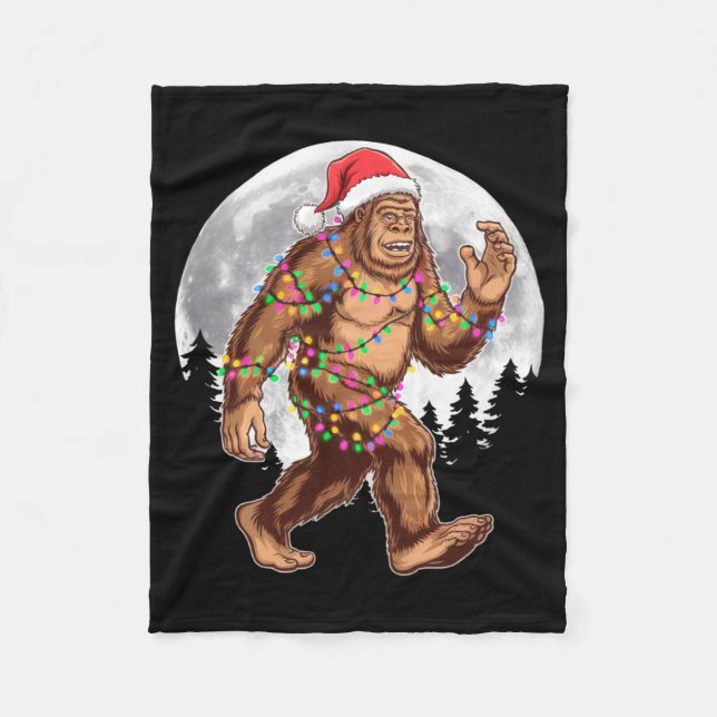 Bigfoot Santa Christmas Tree Lights Xmas Sasquatch Fleece Blanket (Front)