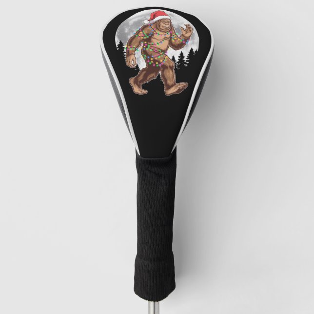 Bigfoot Santa Christmas Tree Lights Xmas Sasquatch Golf Head Cover (Front)