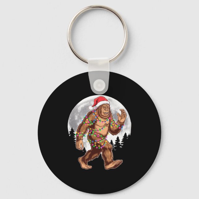 Bigfoot Santa Christmas Tree Lights Xmas Sasquatch Keychain (Front)