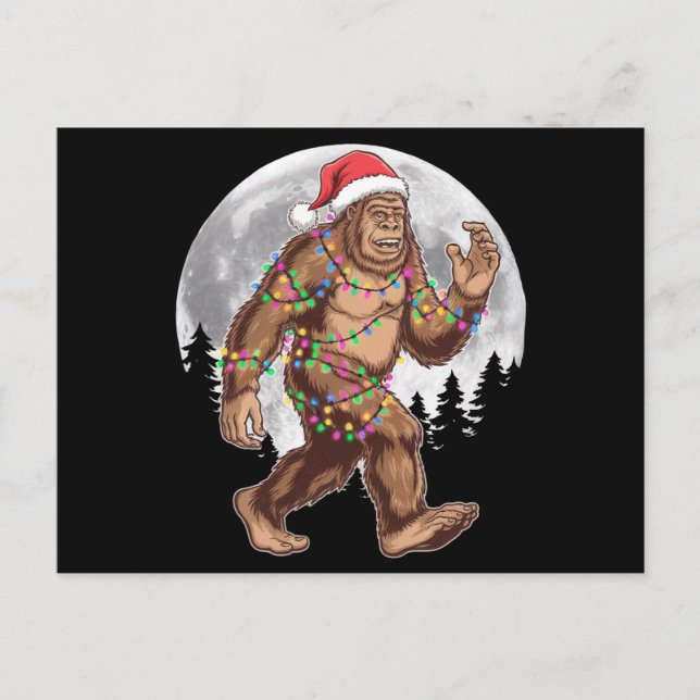 Bigfoot Santa Christmas Tree Lights Xmas Sasquatch Postcard (Front)