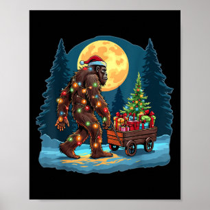 Bigfoot Santa Christmas Tree Lights Xmas Sasquatch Poster