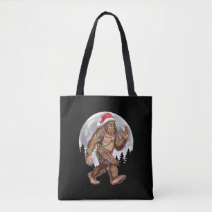Bigfoot Santa Christmas Tree Lights Xmas Sasquatch Tote Bag