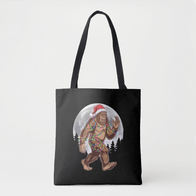 Bigfoot Santa Christmas Tree Lights Xmas Sasquatch Tote Bag (Front)