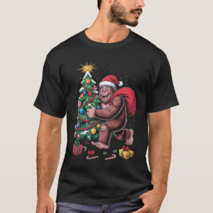 Bigfoot Santa Christmas Tree Presents Sasquatch Ho T-Shirt
