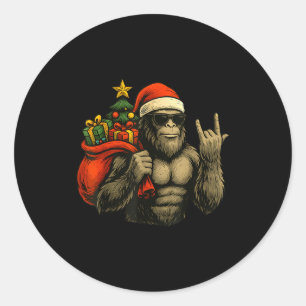 Bigfoot Santa Christmas Tree Rock On Funny Xmas Sa Classic Round Sticker
