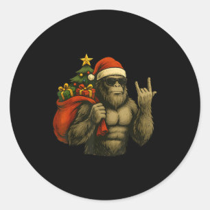 Bigfoot Santa Christmas Tree Rock On Funny Xmas Sa Classic Round Sticker