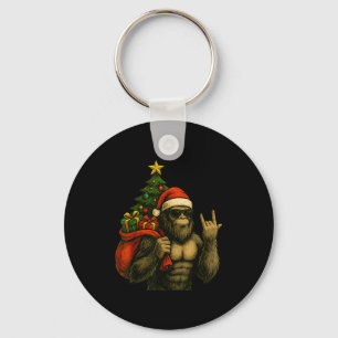 Bigfoot Santa Christmas Tree Rock On Funny Xmas Sa Keychain