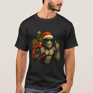 Bigfoot Santa Christmas Tree Rock On Funny Xmas Sa T-Shirt