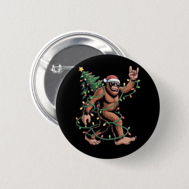 Bigfoot Santa Christmas Tree Sasquatch Santa  2 Inch Round Button (Front & Back)