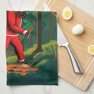 Bigfoot Santa Claus Sack of Gifts Kitchen Towel