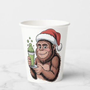 Bigfoot Santa Funny Sasquatch Holding Matcha Xmas Paper Cups