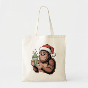 Bigfoot Santa Funny Sasquatch Holding Matcha Xmas Tote Bag