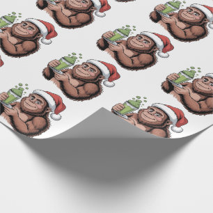 Bigfoot Santa Funny Sasquatch Holding Matcha Xmas Wrapping Paper