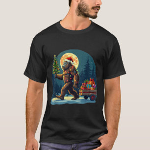 Bigfoot Santa Hat Christmas Tree Lights Xmas Sasqu T-Shirt