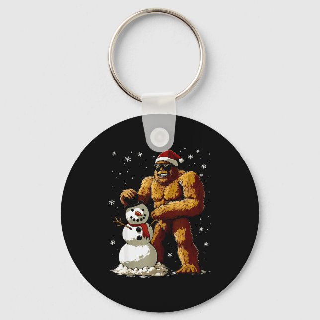 Bigfoot Santa Snowman Kids Boys Men Xmas Christmas Keychain (Front)