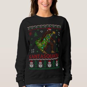 Bigfoot - Santa Squatch Carrying Christmas Tree Li Sweatshirt