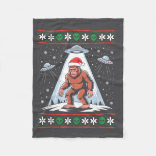 Bigfoot Santa Ufo Alien Funny Ugly Christmas Sweat Fleece Blanket